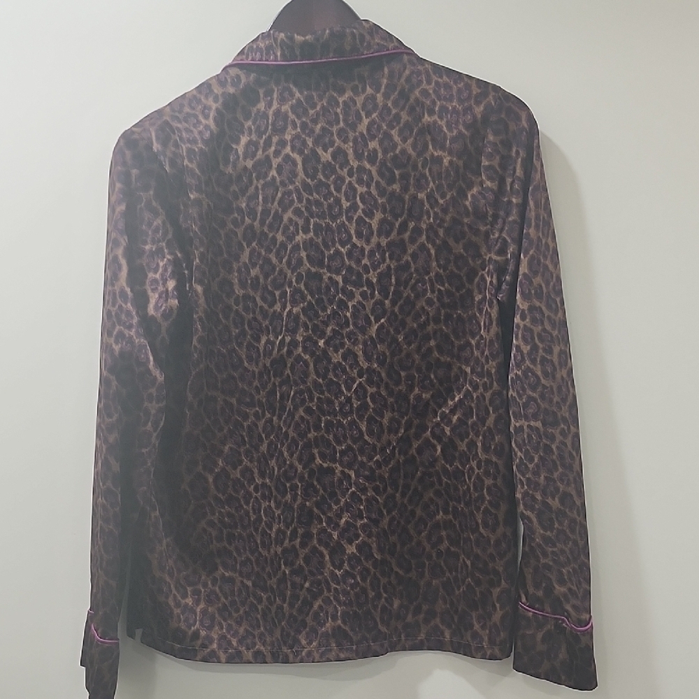 Brown and Pink Leopard Print Blazer with Velvet Texture - Picture 4 of 6